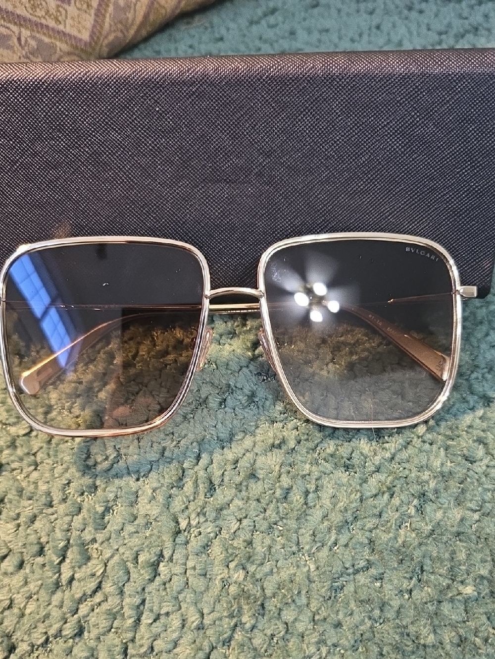 Bulgari Square Metal Sunglasses in Gold with Gradient Brown Lenses